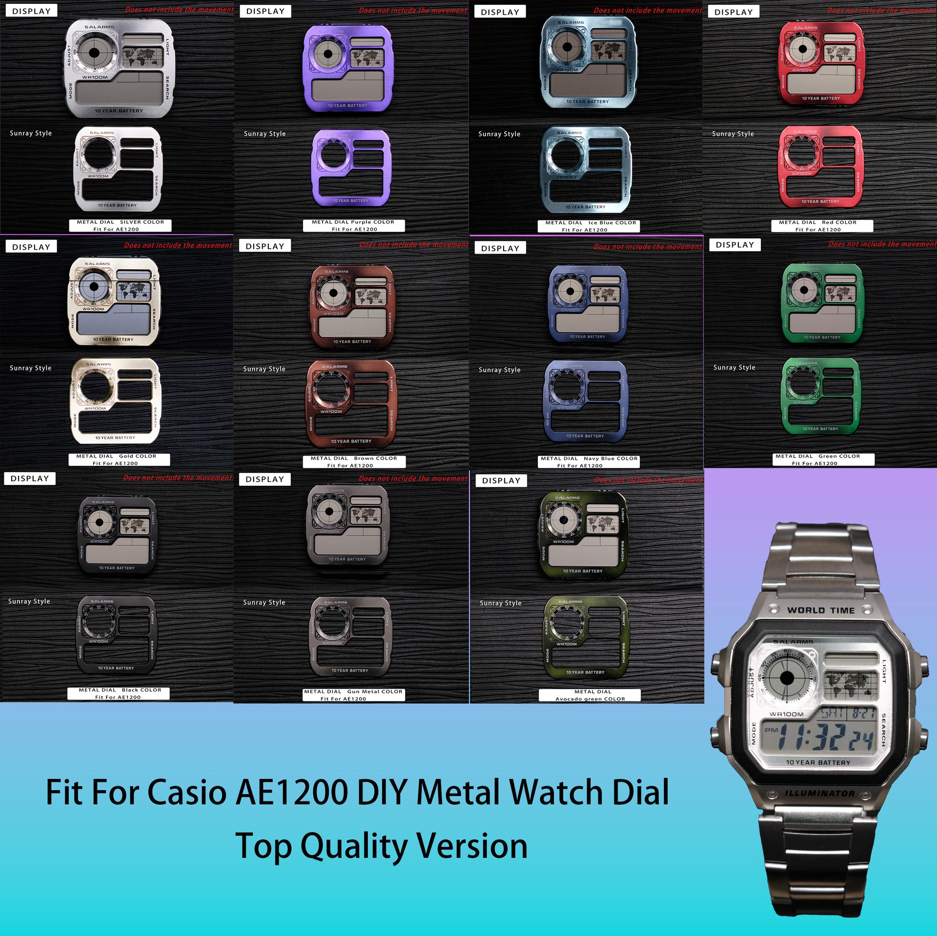 Metal AE1200 Watch Dial Modification Kit