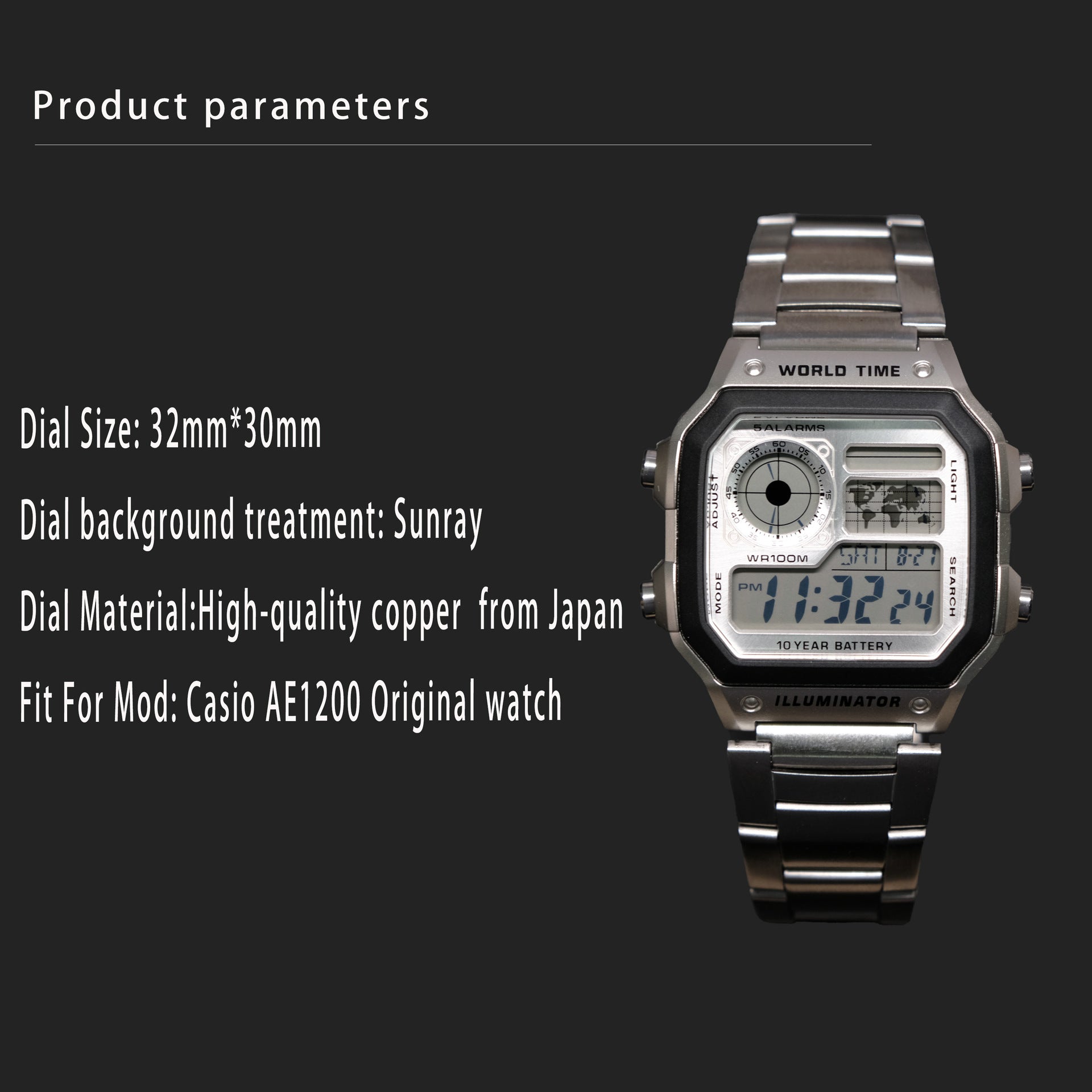 Metal AE1200 Watch Dial Modification Kit