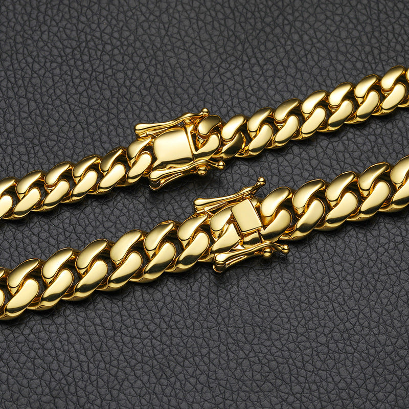 Cuban Chain Gold Plated Necklace with Butterfly Clasp