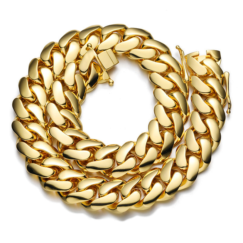Cuban Chain Gold Plated Necklace with Butterfly Clasp