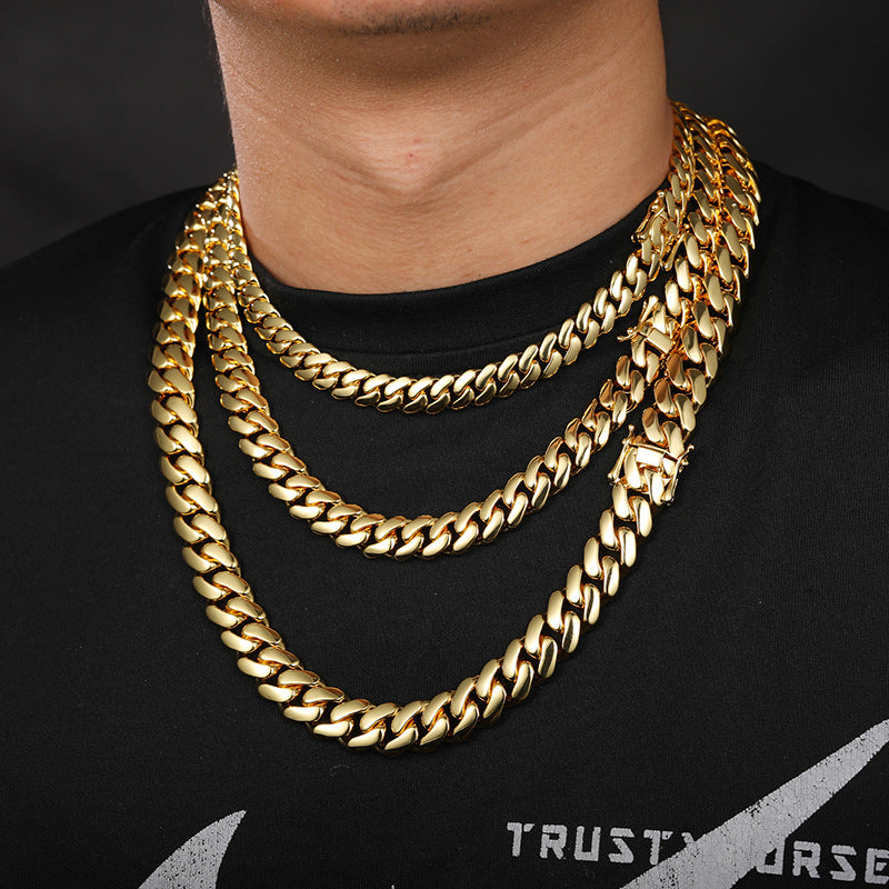 Cuban Chain Gold Plated Necklace with Butterfly Clasp